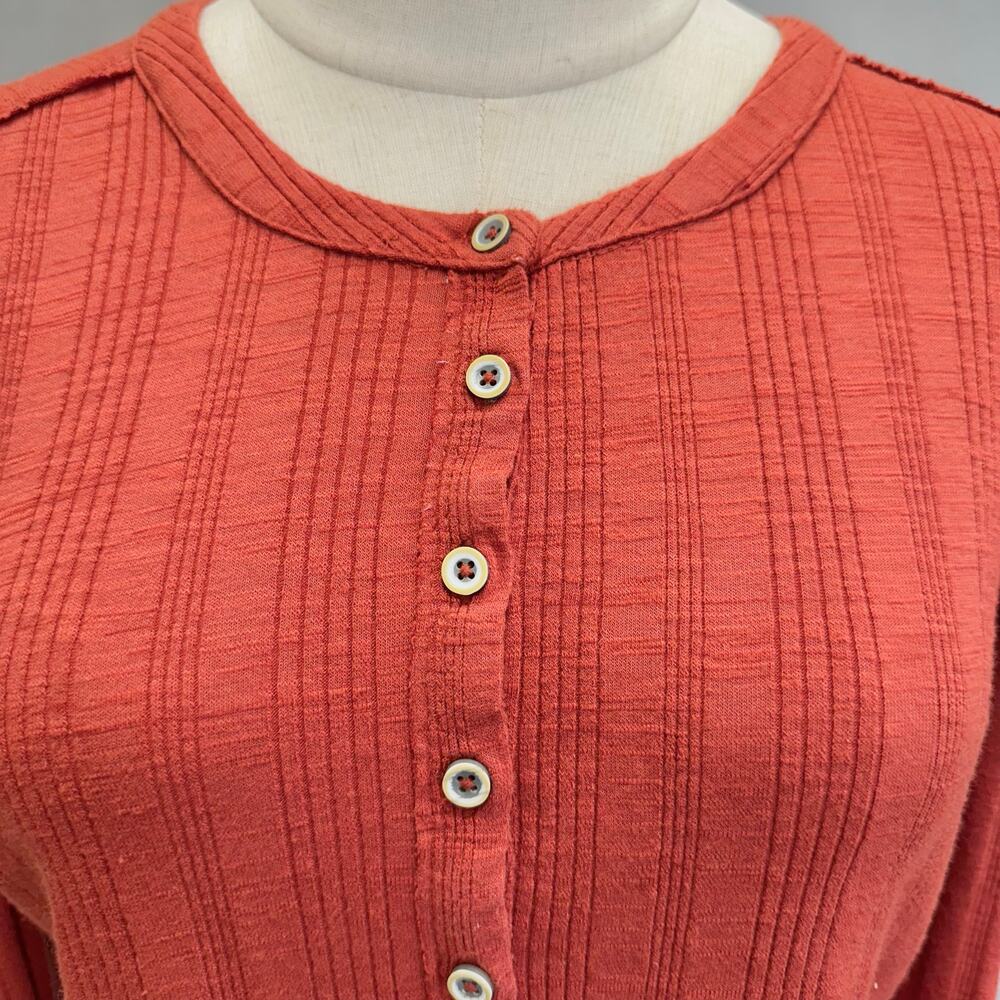 Anthropologie | Pilcro | Rust Red Button-Front Ribbed Long Sleeve Top - Picture 6 of 14